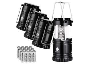 Etekcity 4 Pack Portable LED Camping Lantern with 12 AA Batteries - Survival Kit for Emergency, Hurricane, Power Outage (Black, Collapsible) (CL10)
