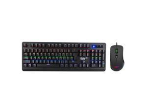 Ngame All 104 Keys Non-conflicting Keys, Ergonomic Design, Cool Exterior Wired Real Blue Mechanical Backlit LED Keyboard And 2400DPI Mouse Combo For Office And Game, Support PC and Laptop - Black