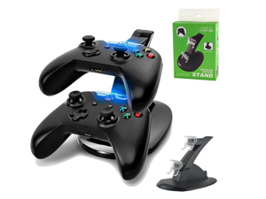 LED USB Dual Charger Controller Stand Charging Charge Dock Stand for Microsoft X-BOX ONE Controller Black