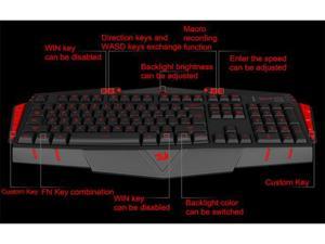K501 USB Gaming Keyboard 7 Color Backlight Illumination 116 Standard Keys 8 Programmable Macro Keys
