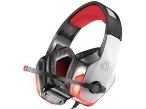 BENGOO X-40 Gaming Headset Xbox One, PS4, PC, Controller, Noise Cancelling Over-Ear Headphones Mic, LED Light Bass Surround Soft Memory Earmuffs Computer Laptop Mac Nintendo Switch -Red