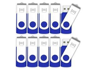 16GB 10pcs USB 2.0 Bulk Flash Drives Swivel Design Memory Stick Storage with Led Indicator,10 Pack Blue