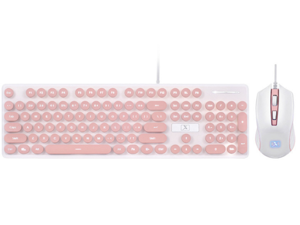 Technology N518 26 Non-conflicting Keys, Ergonomic Design, Retro Punk Exterior USB Wired White Backlit Keyboard And 1600DPI Mouse Combo For Office And Game - Pink Technology N518 26 Non-conflicting Keys, Ergonomic Design, Retro Punk Exterior USB Wired White Backlit Keyboard And 1600DPI Mouse Combo For Office And Game - Pink