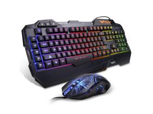 HAVIT Rainbow Backlit Wired Gaming Keyboard Mouse Combo