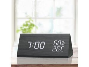 TooTa Digital Clock, 3 Alarm Settings, with Wooden Electronic LED Time Display, Dual Temperature & Humidity Detect, Ideal for Bedroom, Bedside Kids, Batteries not Needed