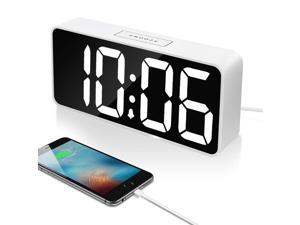 9" Large LED Digital Alarm Clock with USB Port for Phone Charger, 0-100% Dimmer, Touch-Activated Snooze, Outlet Powered