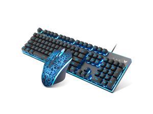 Rapoo V100S, 24 Anti-ghosting Keys, Ergonomic Design,Cool Exterior USB Wired Mechanical Feeling Gaming Keyboard and 6400DPI 6 Programmable Button Mouse  For Office And Game - Single Blue Backlit LED