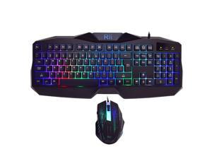 (2019 Upgraded) Rii Gaming Keyboard and Mouse Combo,LED Rainbow Backlit USB Wired Computer Keyboard 104 Key,Spill-Resistant Design,Ergonomic Wrist Rest Keyboard Mouse Set for Windows PC Gamer- Black