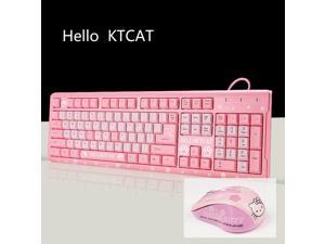 CORN Hello Kitty Pattern Ergonomic Design Cute Exterior Waterproof Wired Keyboard And 1200DPI Mouse Combo For Office And Game  Pink