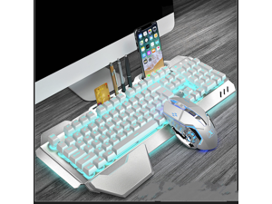 CORN Technology K680 Ergonomic Design,Cool Exterior Waterproof Wired 26 Anti-ghosting Keys Mechanical Feeling, Ice-Blue Backlit Keyboard And 2400DPI Mouse Combo For Office And Game -Silver White
