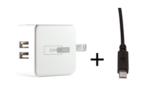 OMNIHIL Replacement 2-Port USB Charger+(30FT)MICRO-USB for BlackBerry PlayBook