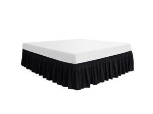 Polyester Bed Skirt Solid, Elastic Dust Ruffles Bedskirts Durable, Wrap Around Three Fabric Sides with 16 Inch Drop Black Queen