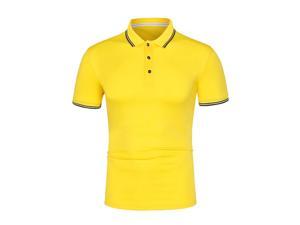 Men's Yellow Polo Shirt Short Sleeve Casual Slim-fit Dress Summer Golf Shirts Large