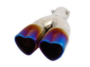 Car Stainless Steel Dual Heart Style Rolled Exhaust Muffler Tip Silver Tone Blue Car Stainless Steel Dual Heart Style Rolled Exhaust Muffler Tip Silver Tone Blue