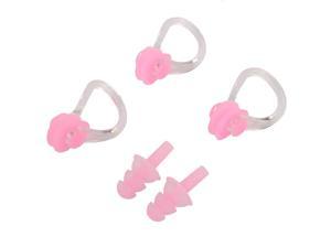 Swimming Water Sport Silicone Protector Nose Clip Earplugs Light Pink 4 in 1