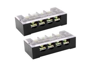 2pcs 600V 25A 4 Position Dual Row Barrier Terminal Block Strip w Cover 2pcs 600V 25A 4 Position Dual Row Barrier Terminal Block Strip w Cover