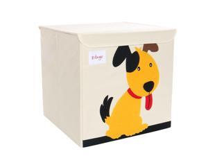 Foldable Toy Storage Bins Square Cartoon Animal Storage Box Eco-Friendly Fabric Storage Cubes Organizer for Bedroom Playroom Yellow Puppy Lid 13"x13"x13.6"