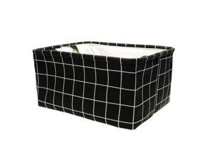 Foldable Storage Basket with Drawstring Closure, Canvas Fabric Cube Container with Leather Handles ,Toy Box Bins Organizers for Shelves Office Bedroom Closet ,Black 13.8"x9.8"x6.7"
