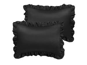 Queen Ruffled Pillow Shams, Set of 2, 20x30 Inch Satin Pillowcase for Hair and Skin, Silky Oxford Pillow Cases Covers with Envelope Closure, Black