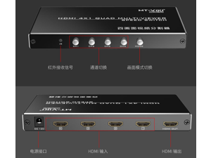 4x1 Quad Multi-View HDMI Processor 4 port Video Switch FHD Plug & Play IR Remote Control 4 PictureS in 1 Screen MT-SW041-B