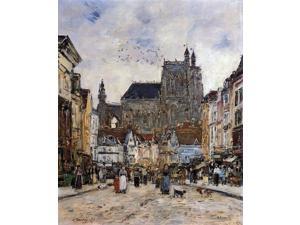 Eugene-Louis Boudin Abbeville, Street and the Church of Saint-Vulfran - 16" x 20" Premium Canvas Print Eugene-Louis Boudin Abbeville, Street and the Church of Saint-Vulfran - 16" x 20" Premium Canvas Print