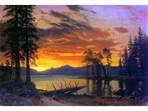 CANVAS OR PRINT WALL ART Sunset Over A Mountain Lake-Bierstadt 