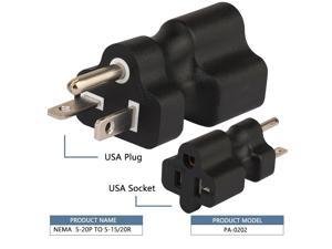 5-20P to 5-15R & 5-20R, 2-IN-1 Nema 5-20P Male to Nema 5-15/20R Female AC Adapter,20 Amp T-Blade Male Plug to 15A/20A,5-20P TO 5-15R,5-20R Combo
