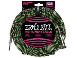 Ernie Ball 10' Braided Straight / Angle Instrument Cable, Black and Green