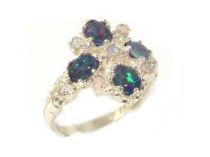 Luxury Sterling Silver Womens Opal 9 Stone Ring - Size 8 - Finger Sizes 5 to 12 Available