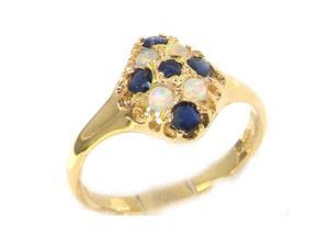 Luxury 9K Yellow Gold Sapphire & Opal English Cluster Ring - Size 7.5 - Finger Sizes 5 to 12 Available