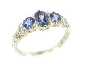 Ladies Solid Sterling Silver Natural Tanzanite English Victorian Trilogy Ring - Size 11 - Finger Sizes 4 to 12 Available