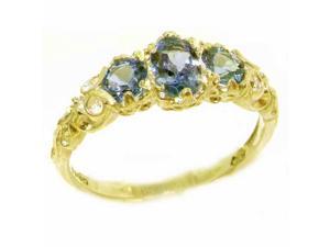 Ladies Solid Yellow 9K Gold Natural Tanzanite English Victorian Trilogy Ring - Size 4 - Finger Sizes 4 to 12 Available