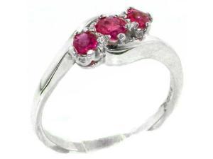 Luxury Solid English Sterling Silver Natural Ruby Trilogy Ring - Size 7 - Finger Sizes 4 to 12 Available