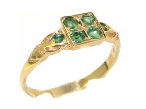 Luxury 9K Yellow Gold Womens Emerald English Victorian Style Cluster Ring - Size 8.5 - Finger Sizes 4 to 12 Available Luxury 9K Yellow Gold Womens Emerald English Victorian Style Cluster Ring - Size 8.5 - Finger Sizes 4 to 12 Available