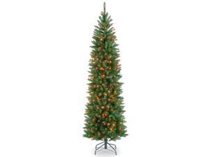 6.5 ft. Kingswood Fir Hinged Pencil Tree with Multi Lights 6.5 ft. Kingswood Fir Hinged Pencil Tree with Multi Lights