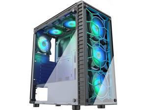 MUSETEX 6 RGB Fans Pre-Installed,USB 3.0,2 Translucent Tempered Glass ATX Mid-Tower Chassis Gaming PC Case Cable Management/Airflow Gaming Style Windows Computer Case