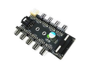 Vibob Chassis Fan Hub CPU Cooling HUB 10 Port 12V 3Pin/4 Pin Fan PWM Fan Hub Controller Power from Molex 4Pin Interface