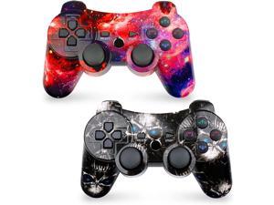 Wireless Controller 2 Pack Compatible with Playstation 3 with High Performance Double Shock,Motion Control,USB Cable (Skull + Galaxy)