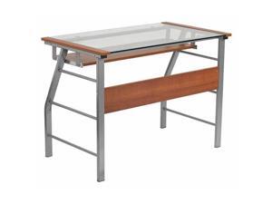 Glass Computer Desk with Pull-Out Keyboard Tray and Bowed Front Frame Glass Computer Desk with Pull-Out Keyboard Tray and Bowed Front Frame