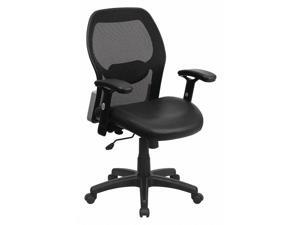 Mid-Back Black Super Mesh Executive Swivel Chair with Leather Seat and Adjustable Arms, black bonded leather Mid-Back Black Super Mesh Executive Swivel Chair with Leather Seat and Adjustable Arms, black bonded leather