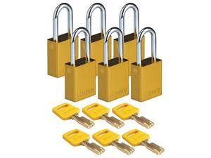 BRADY ALU-YLW-38ST-KD6PK Lockout Padlock,Al,Ylw,Key Different,PK6 BRADY ALU-YLW-38ST-KD6PK Lockout Padlock,Al,Ylw,Key Different,PK6