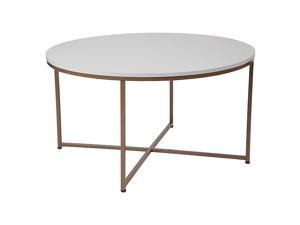Flash Furniture Hampstead Collection White Coffee Table with Matte Gold Frame