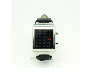 Unisex Watch Multicolor Light Leather Digital Quartz LED Watch with Week Date Display 8231-Black/Silver Dial
