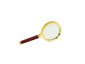 Handheld Magnifier 6 Times 80mm Magnifying Glass Golden Yellow Metal Frame Magnifier With Red Wood Handle
