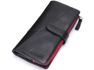 CONTACT'S Retro Luxury Genuine Leather Women Men Long Wallet Clutch Brand Design Zipper Wallet Womens Purses For Card Holder