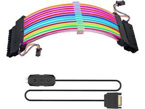 S-Union RGB Extension Power Supply Sleeved Cable with Dual Light Connector, 24 Pin ATX RGB Cable, Comes with Controller for Cable Management