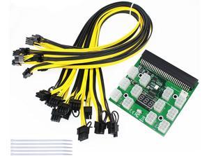 S-Union Ethereum ETH ZEC Mining Power Supply 12V GPU/PSU Breakout Board + 12pcs 16AWG PCI-E 6Pin to 6+2Pin Cables 27.5Inch Length(70CM, with 5 Nylon Cable Ties)