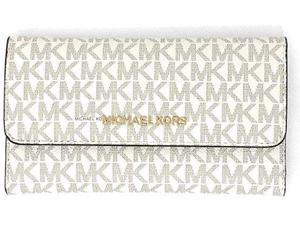 Michael Kors Jet Set Travel Large Trifold Leather Wallet (Vanilla) 35F8GTVF3B-150