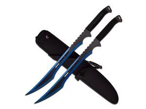 FANTASY SWORD SET | Two Black Blue Tactical Ninja Full Tang Sharp Blade HK-741BL