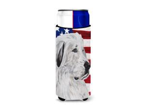 Great Pyrenees with American Flag USA Ultra Beverage Insulators for slim cans SC9642MUK